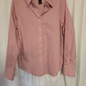 Willi Smith Wrinkle Free Red/White Striped Button Up Cotton Shirt